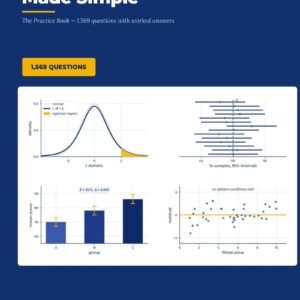 Statistics Made Simple Practice Questions front cover with 1,569 questions badge